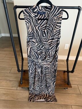RACHEL Rachel Roy Black and Beige Zebra-Print Wrap Dress